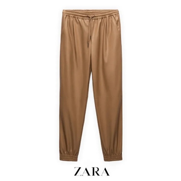 zara tan faux leather joggers - Picture 3 of 9